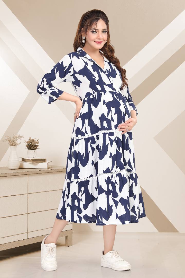 Prussian Blue Linen Maternity Dress