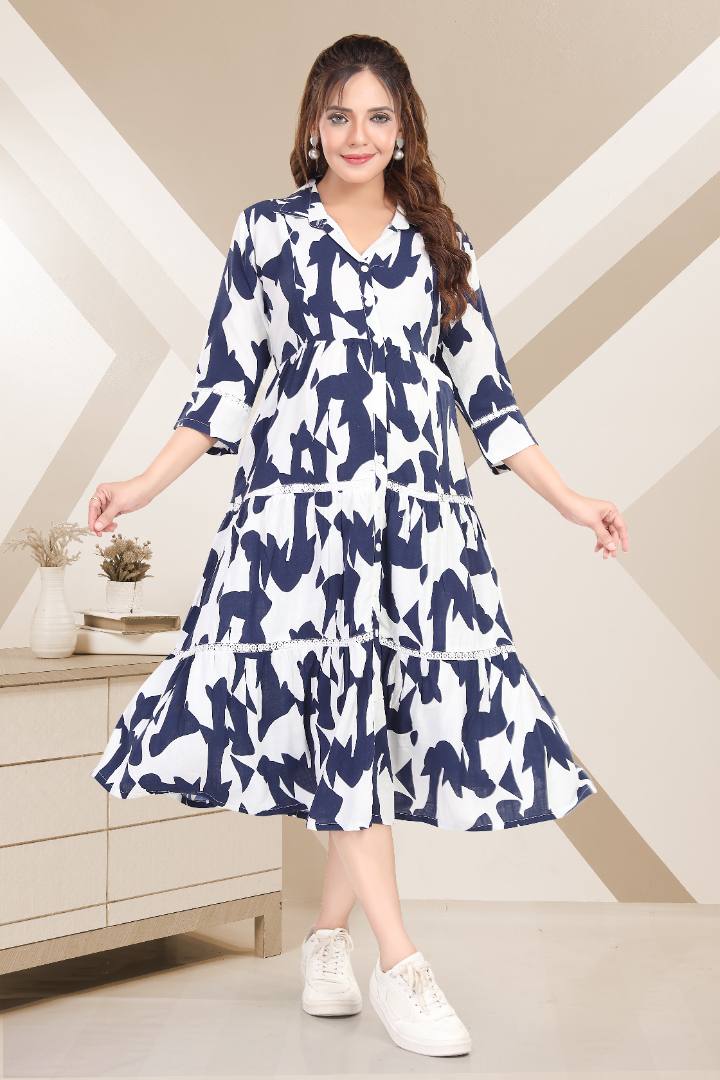 Prussian Blue Linen Maternity Dress