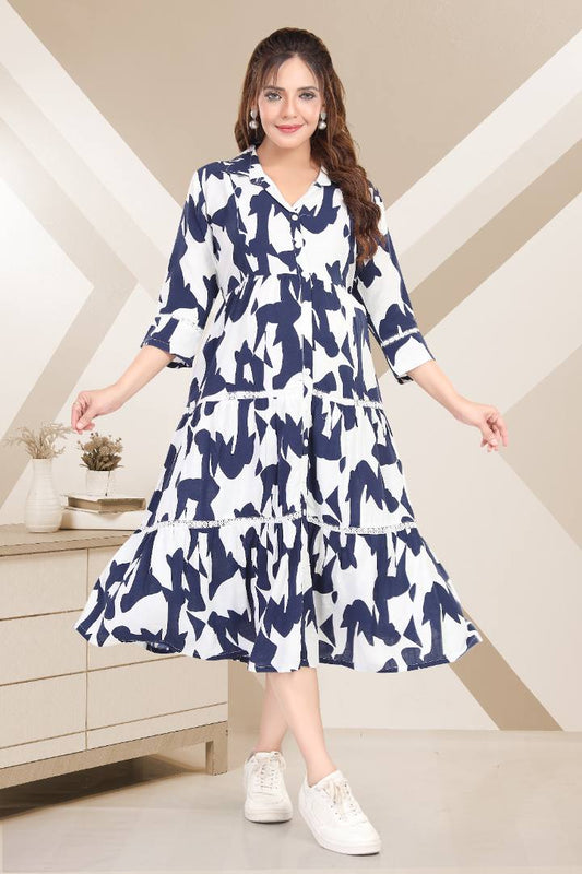 Prussian Blue Linen Maternity Dress