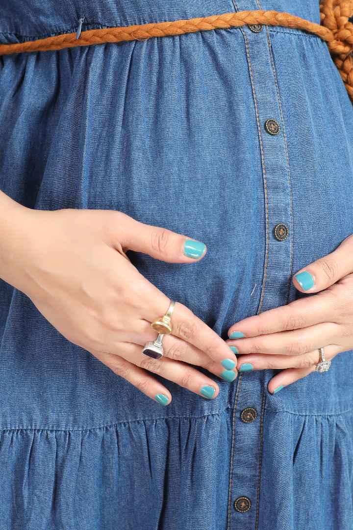 Mid Blue Denim Midi Maternity Dress
