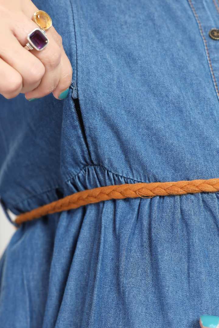 Mid Blue Denim Midi Maternity Dress