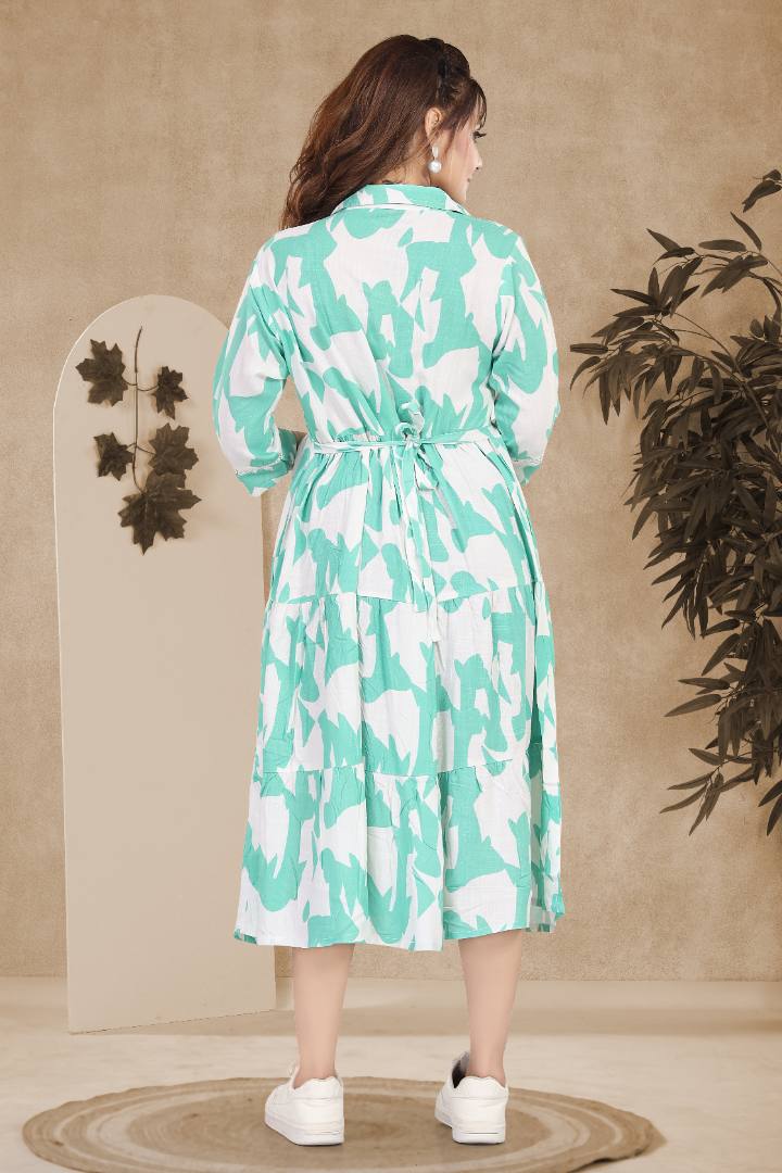 Turquoise Blue Linen Maternity Dress