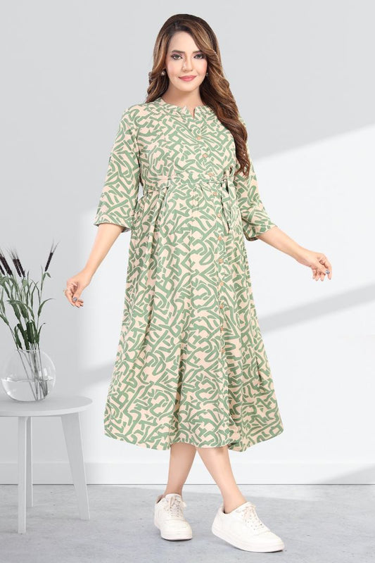 Betel Green Printed Maternity Dress