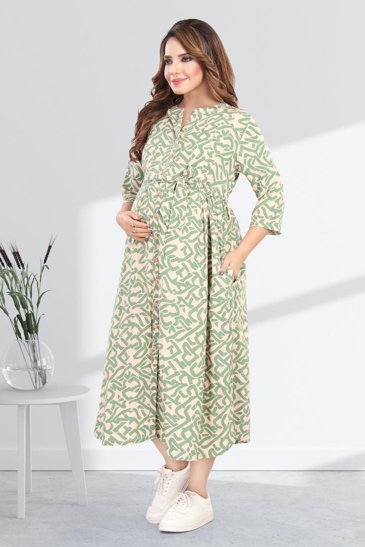 Betel Green Printed Maternity Dress
