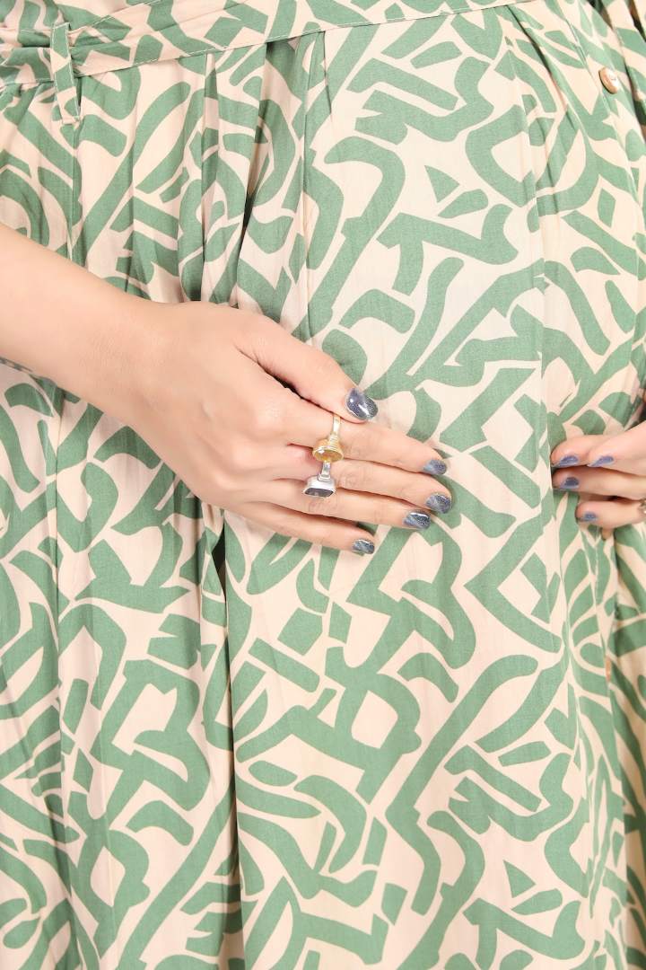 Betel Green Printed Maternity Dress