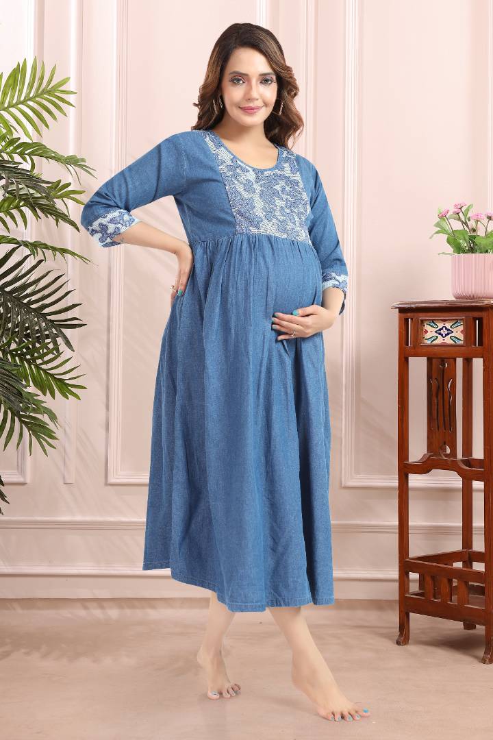 Mid Blue Denim Feeding Kurta
