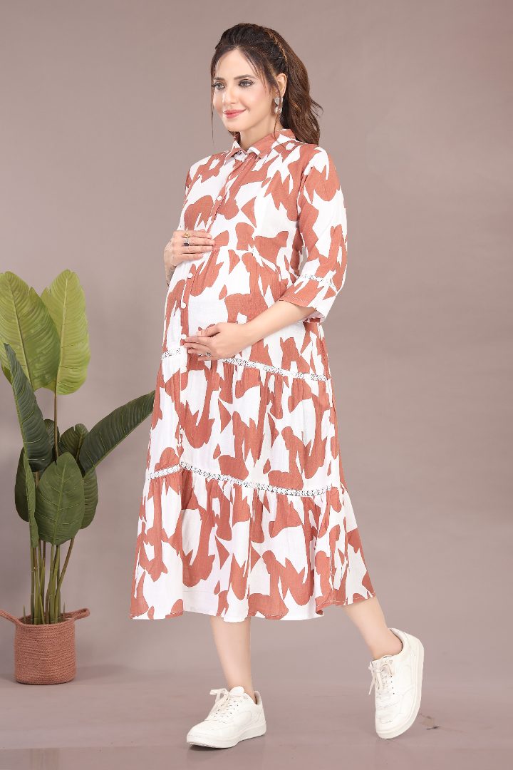 Sandstone Orange Linen Maternity Dress