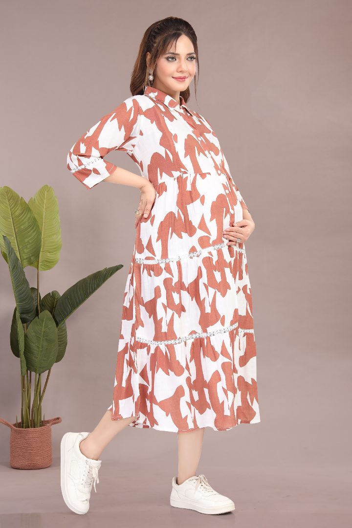 Sandstone Orange Linen Maternity Dress