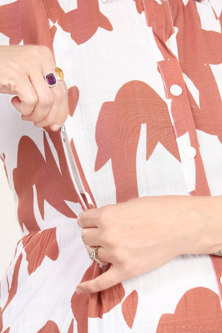 Sandstone Orange Linen Maternity Dress