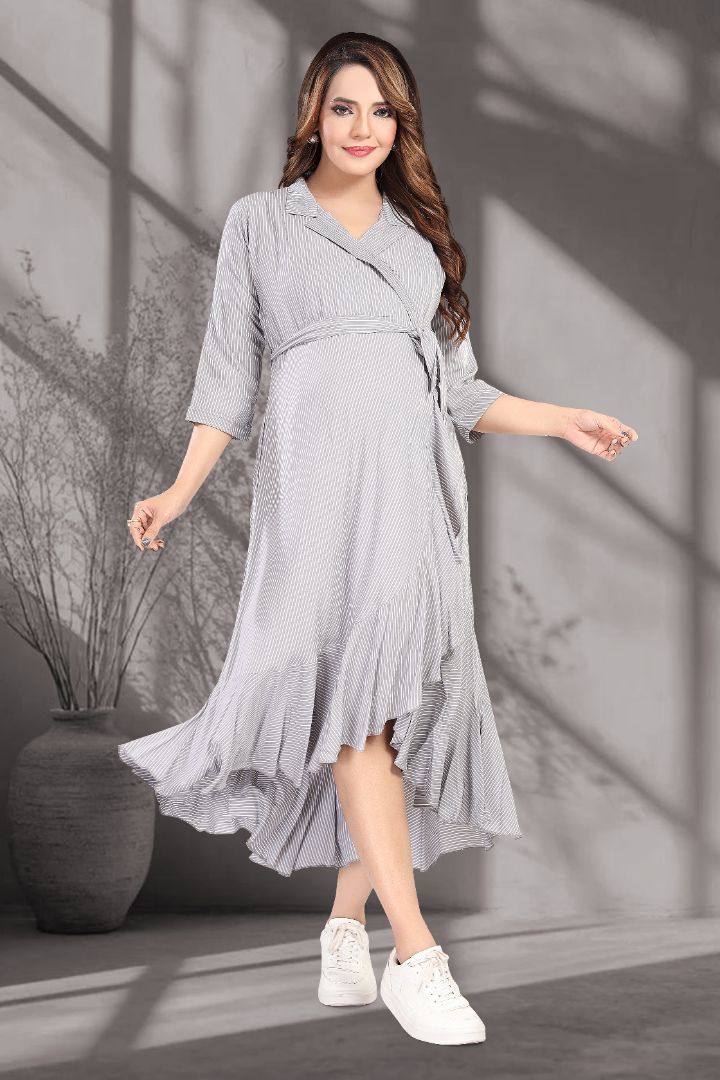 Graphite Grey Asymmetric Maternity Dress