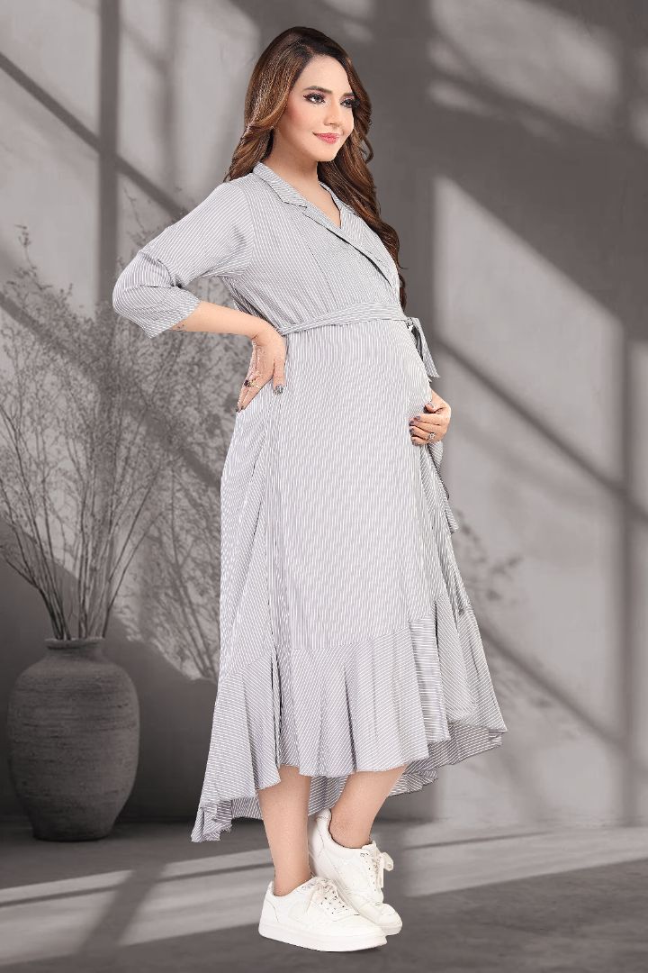 Graphite Grey Asymmetric Maternity Dress