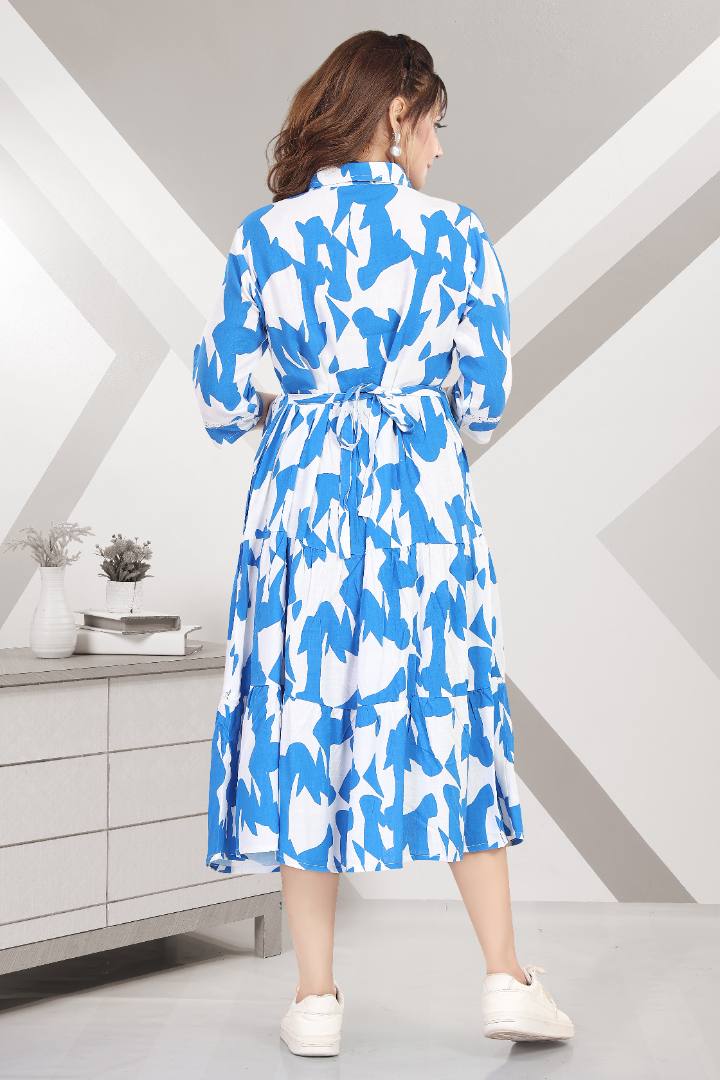 Sharp Blue Linen Maternity Dress
