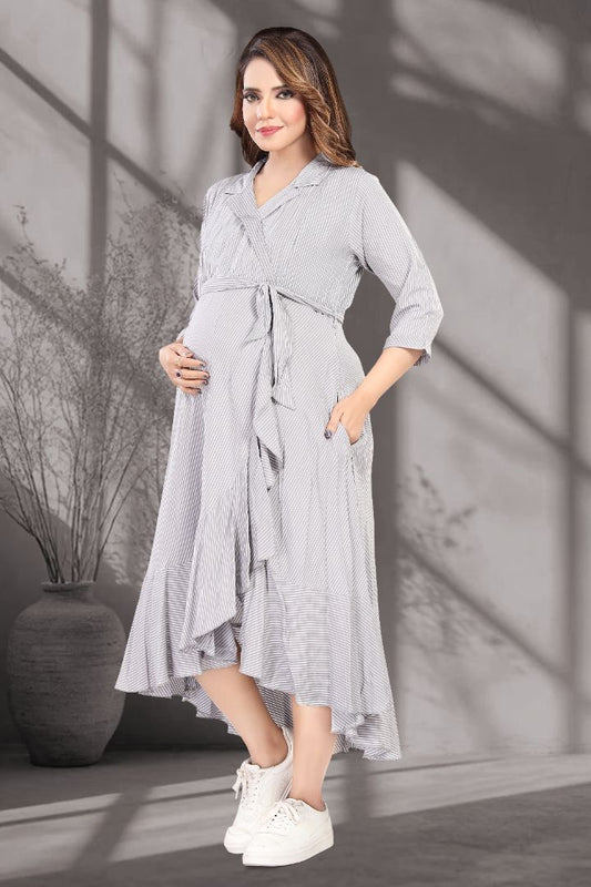 Graphite Grey Asymmetric Maternity Dress