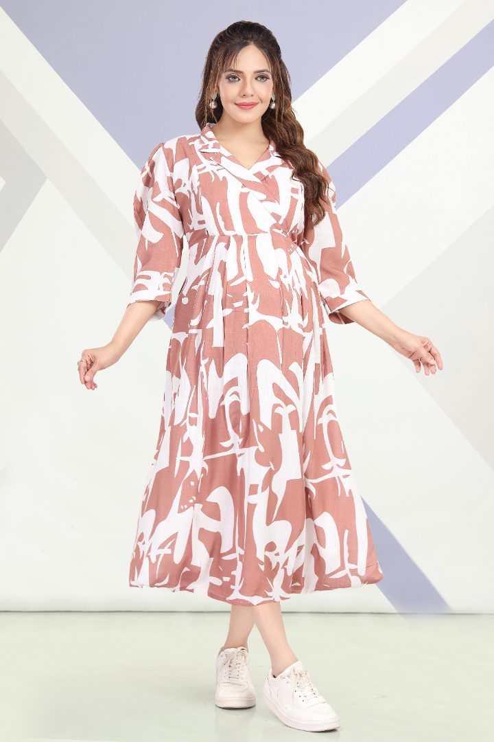 Rusted Orange Linen Maternity Dress