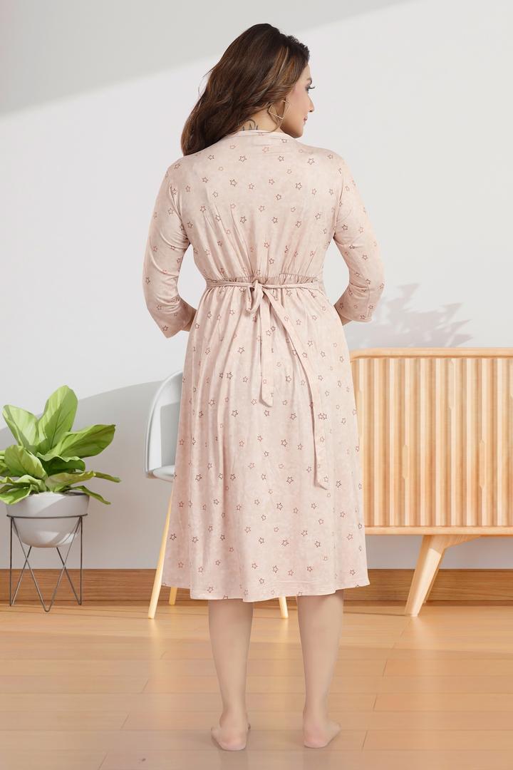 Biscuit Printed Maternity Feeding Dress