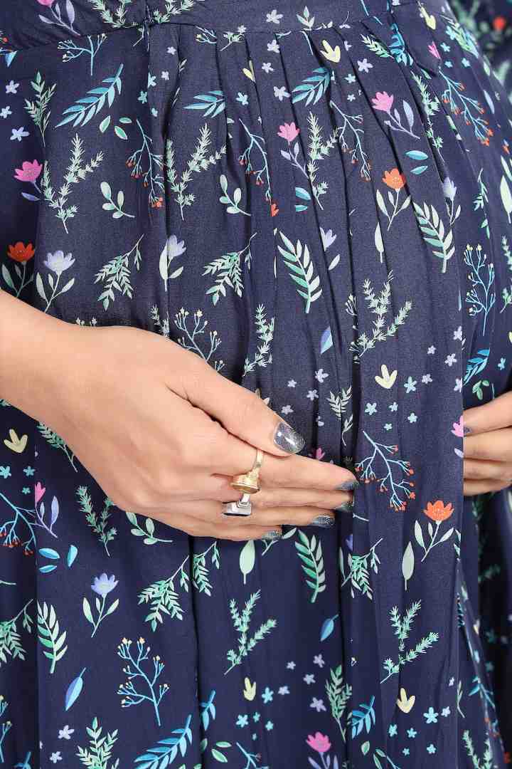 Navy Blue Maternity Feeding Dress