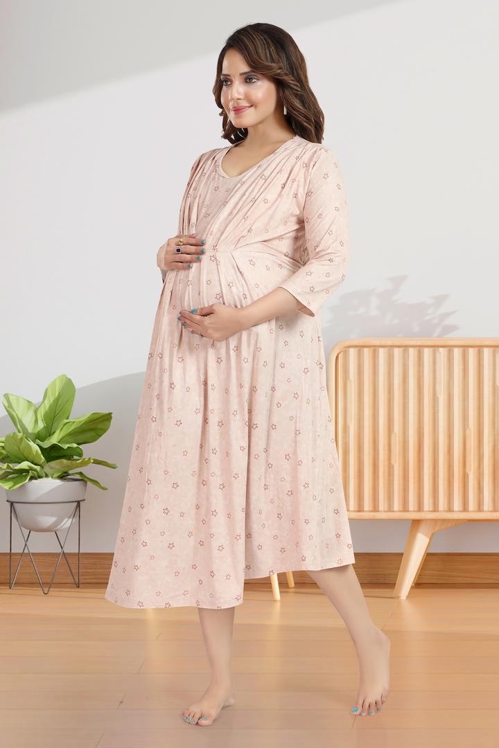 Biscuit Printed Maternity Feeding Dress