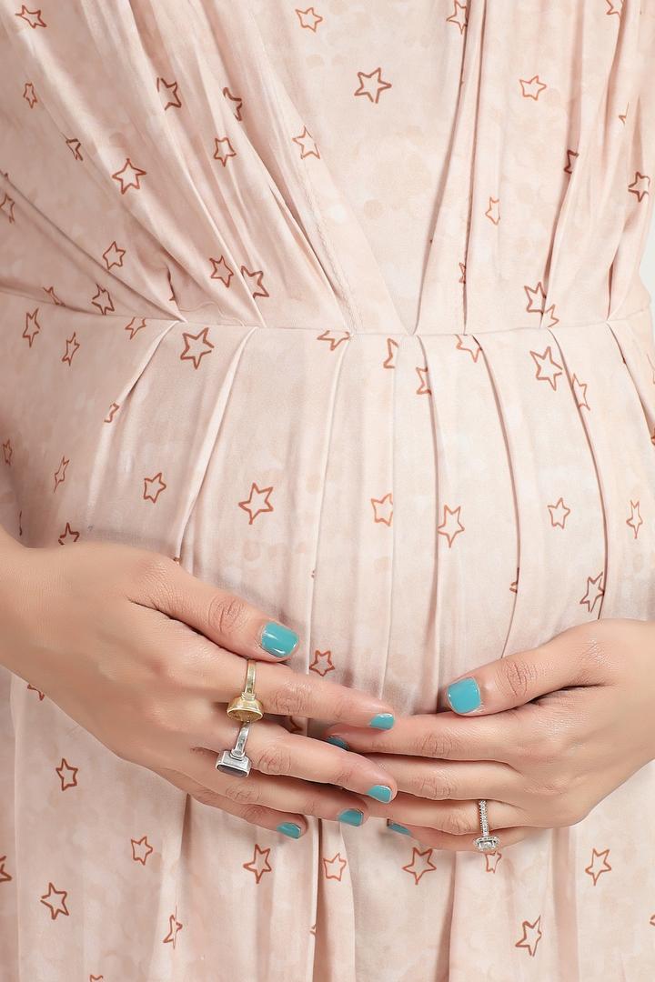 Biscuit Printed Maternity Feeding Dress