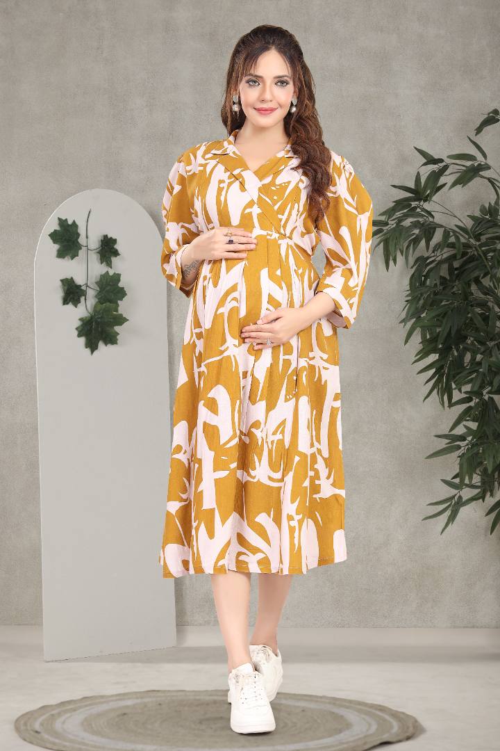 Tuscany Yellow Linen Maternity Dress