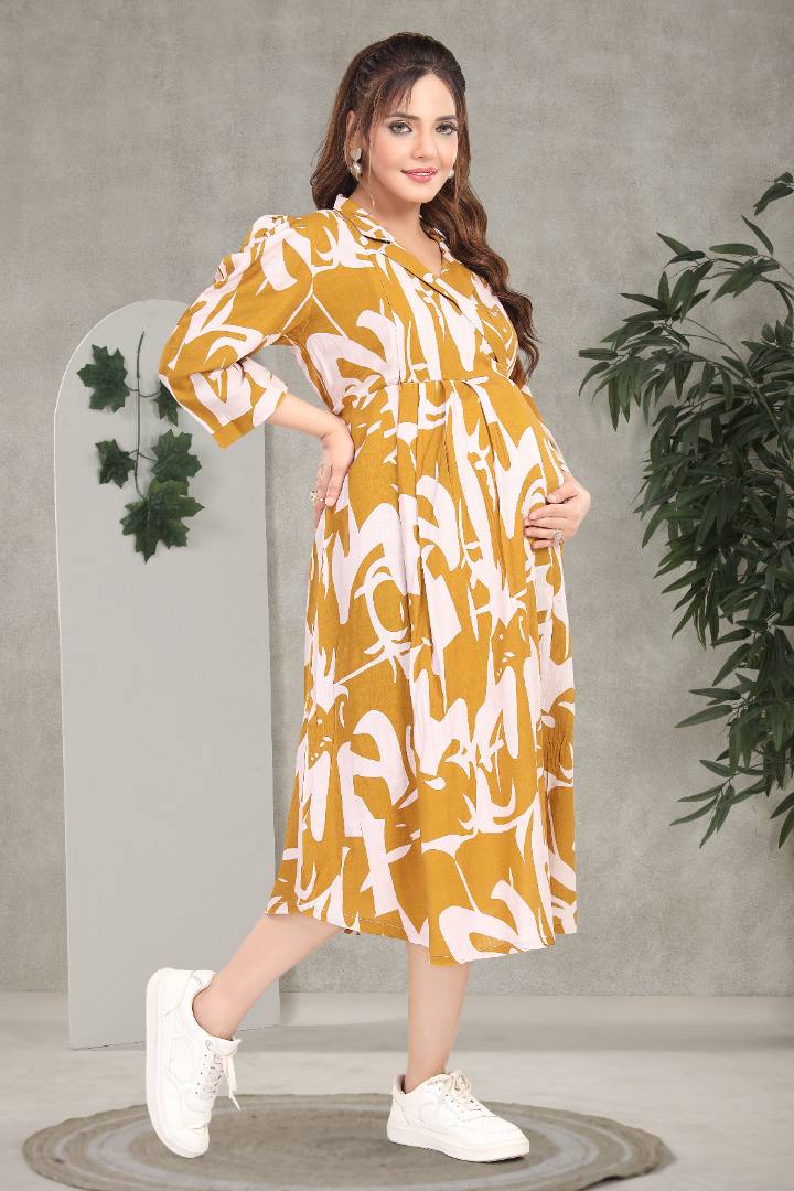 Tuscany Yellow Linen Maternity Dress