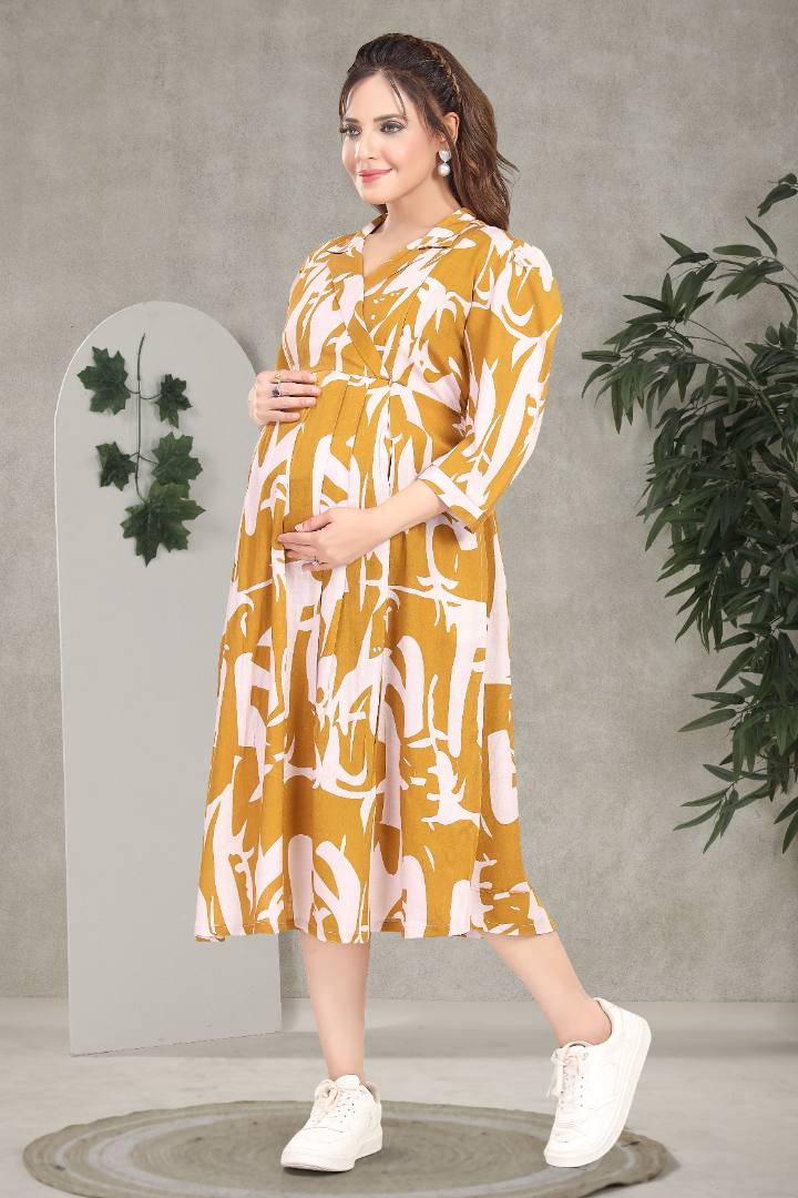 Tuscany Yellow Linen Maternity Dress