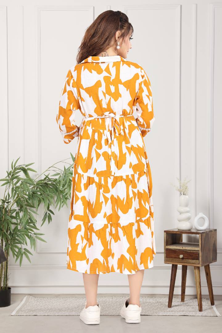 Amber Yellow Linen Maternity Dress