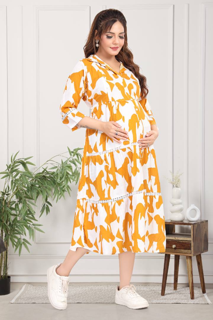 Amber Yellow Linen Maternity Dress