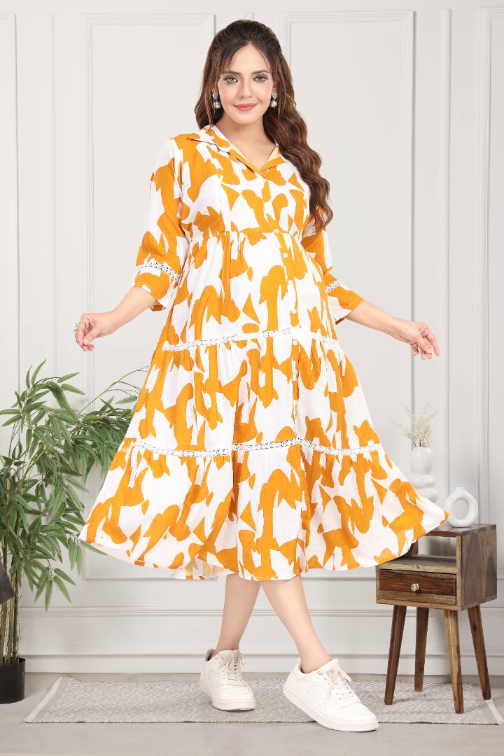 Amber Yellow Linen Maternity Dress