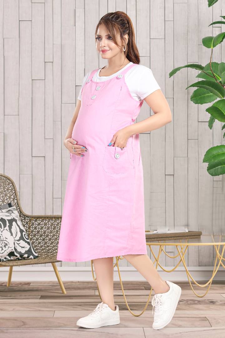 Baby Pink Maternity Pinafore Dress