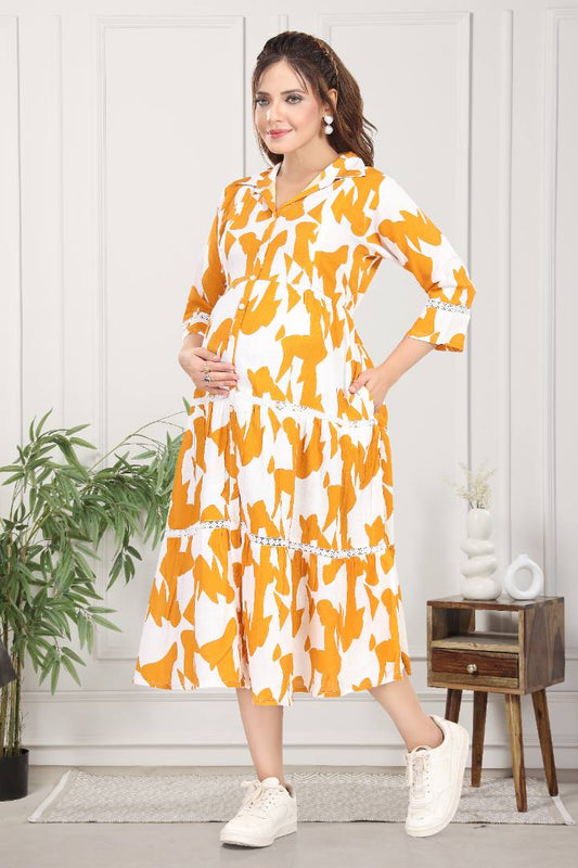 Amber Yellow Linen Maternity Dress