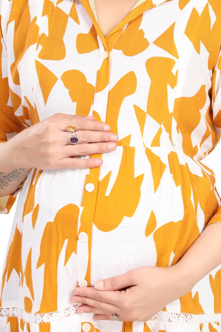 Amber Yellow Linen Maternity Dress