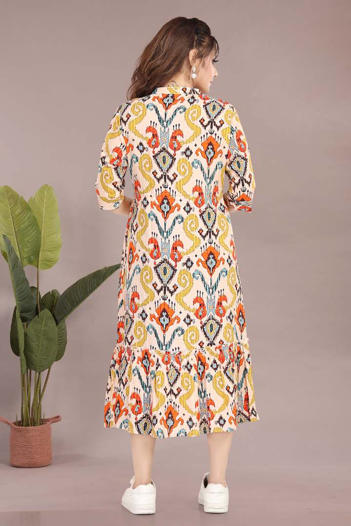 Tinted Yellow Printed Linen Maternity Dress