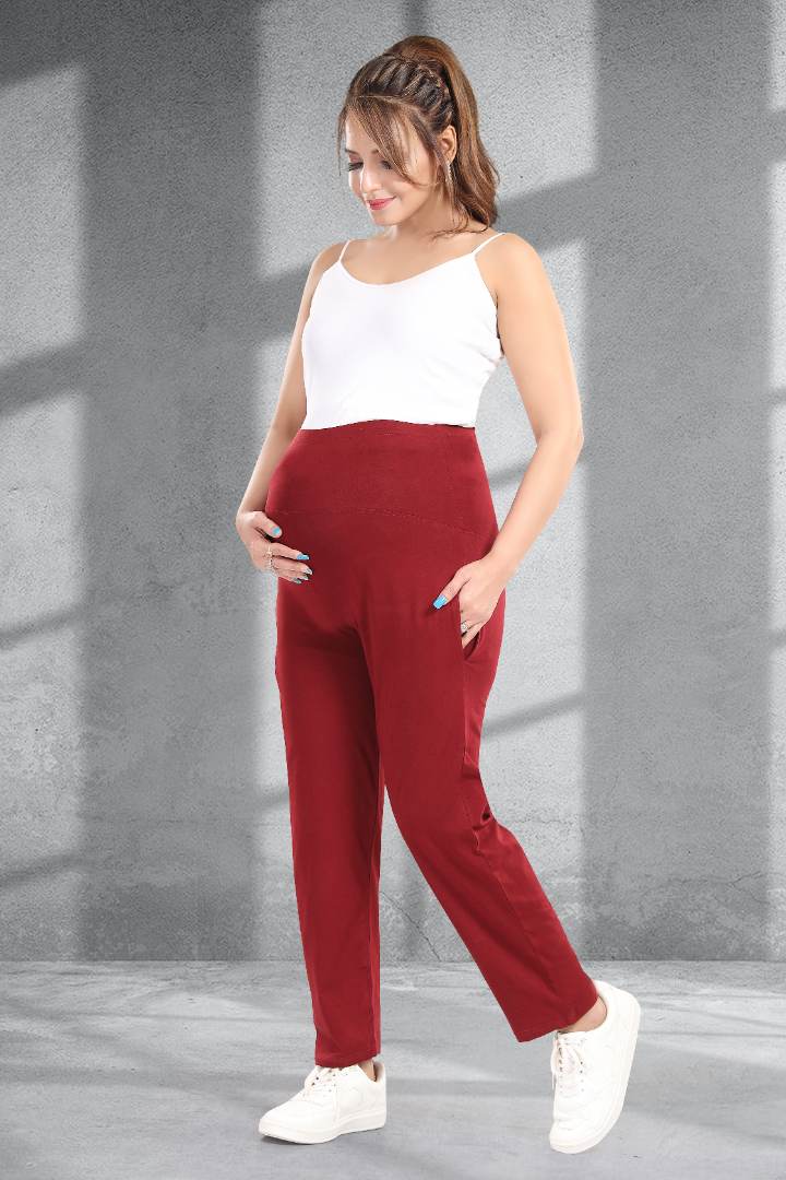 Maroon Straight Fit Maternity Pant