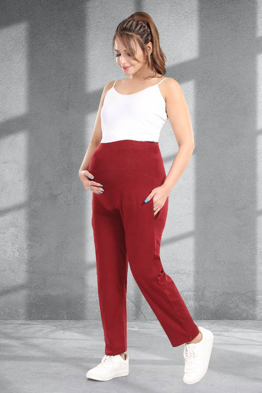 Maroon Straight Fit Maternity Pant
