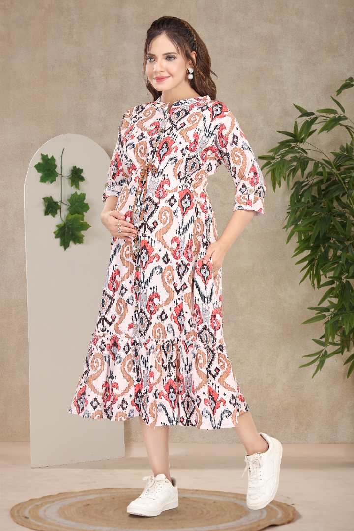 Tinted Cream Linen Maternity Dress