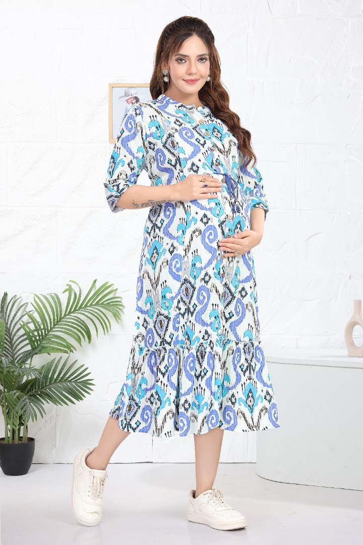 Blue Shaded Linen Maternity Dress