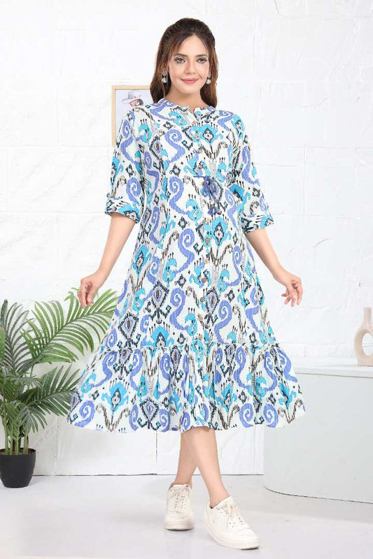 Blue Shaded Linen Maternity Dress