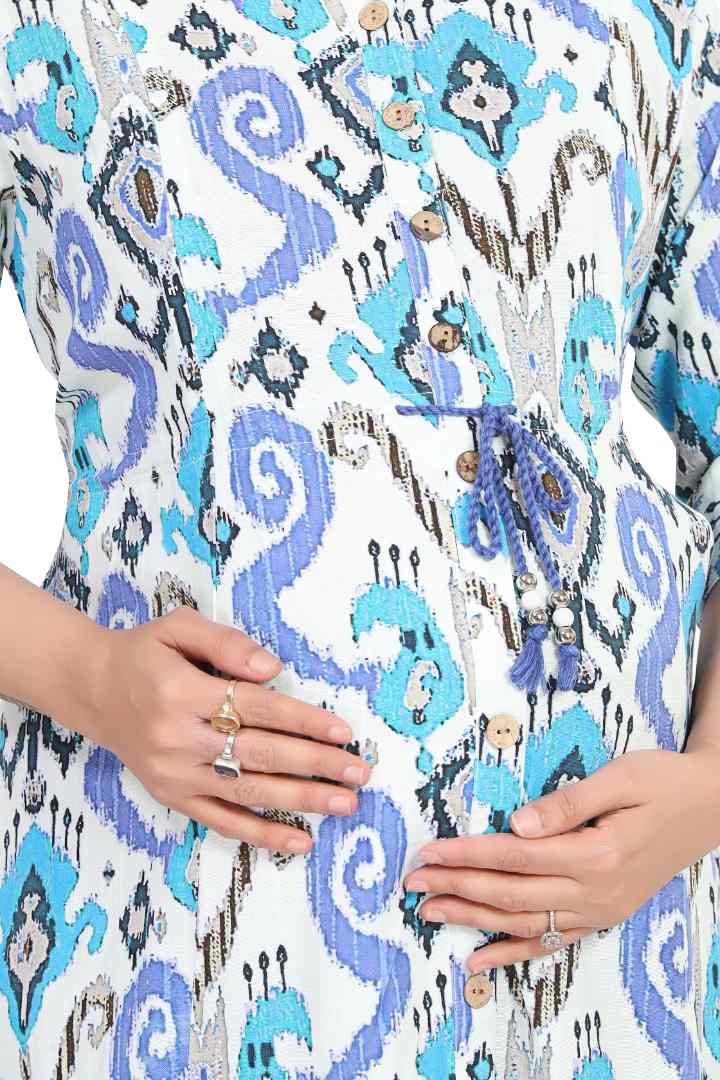 Blue Shaded Linen Maternity Dress