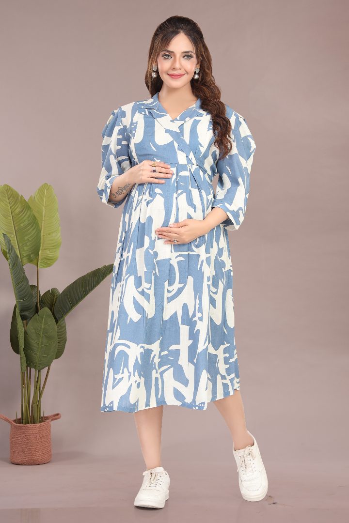 Slate Blue Linen Maternity Dress