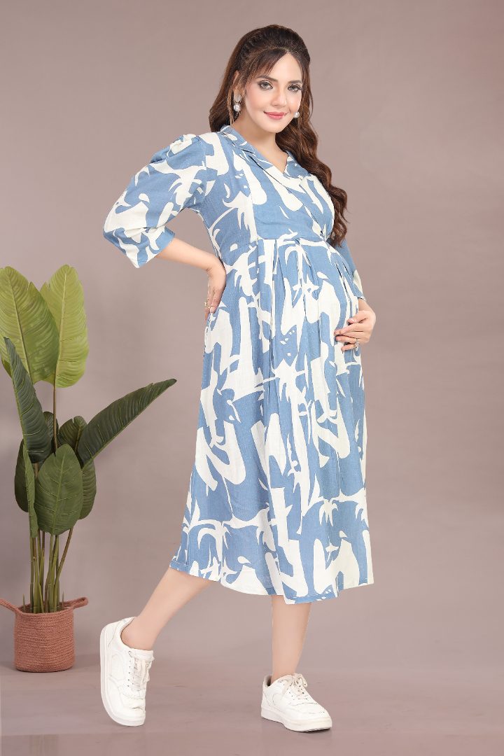 Slate Blue Linen Maternity Dress