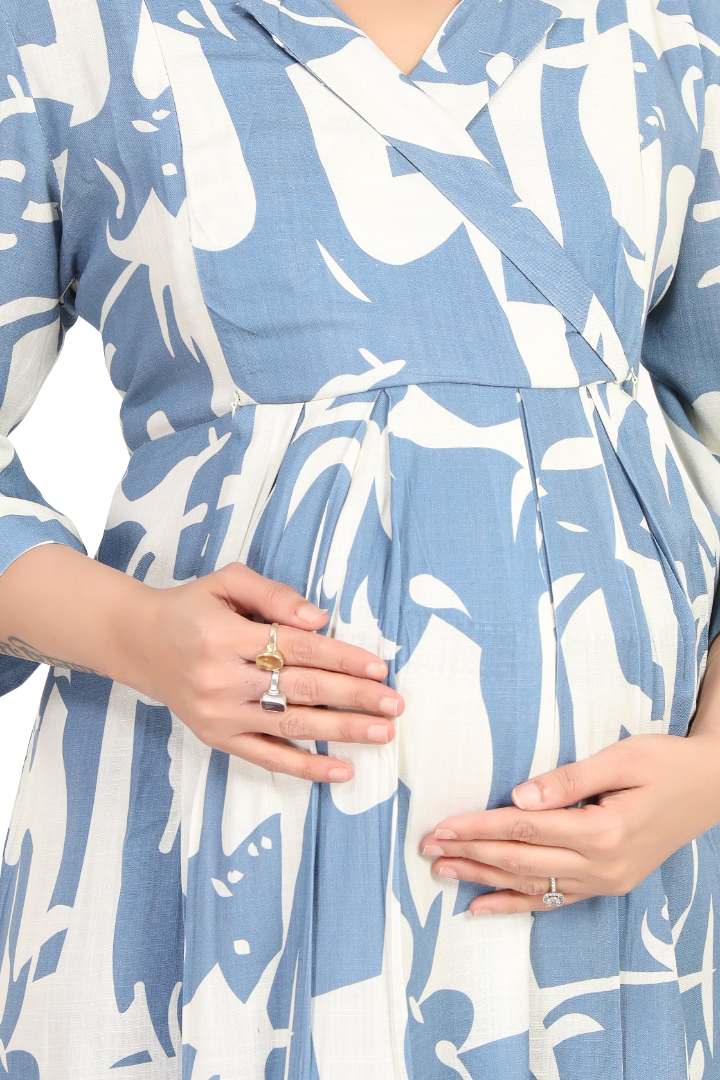 Slate Blue Linen Maternity Dress