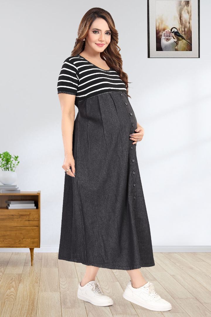 Greyish Black Maxi Feeding Dress