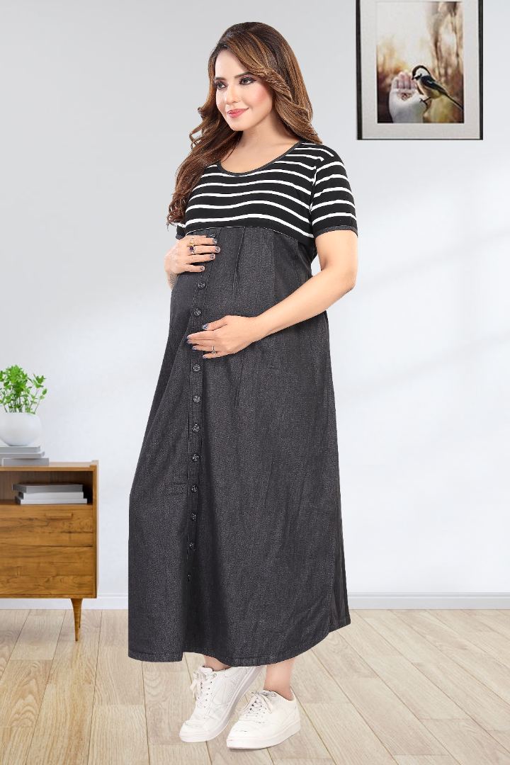 Greyish Black Maxi Feeding Dress