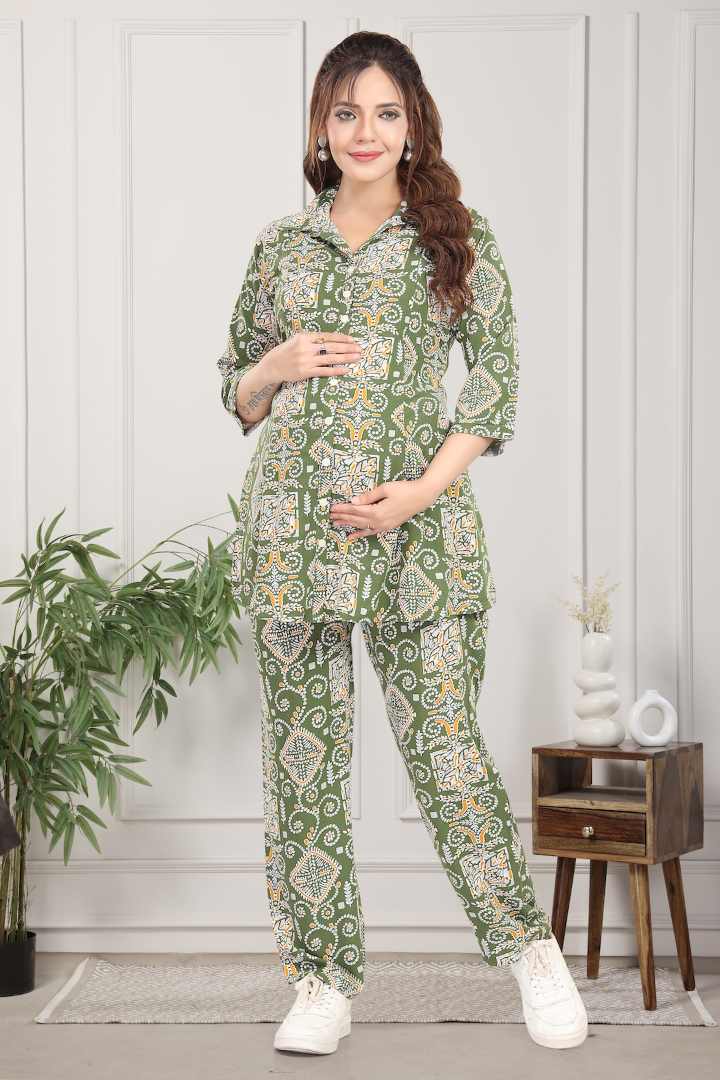 Mehendi Green Maternity Feeding Coord Set