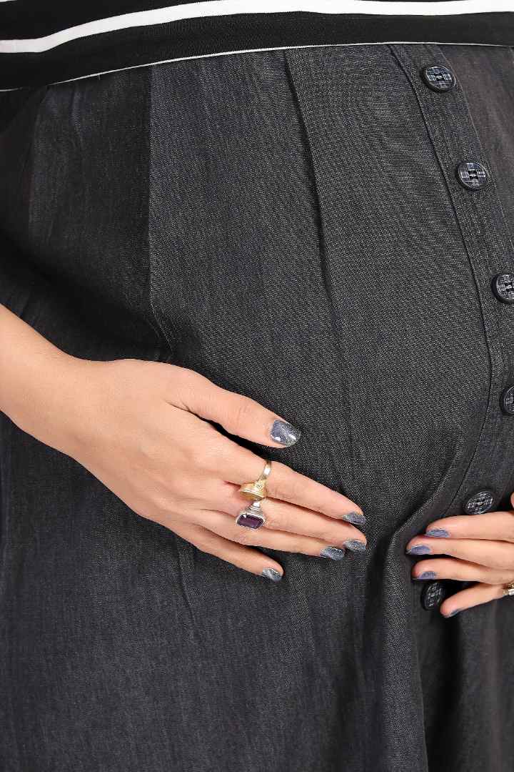 Greyish Black Maxi Feeding Dress