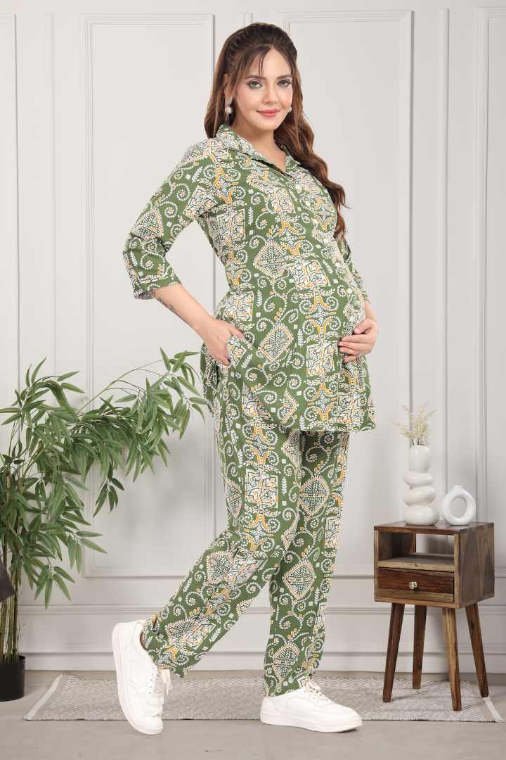 Mehendi Green Maternity Feeding Coord Set