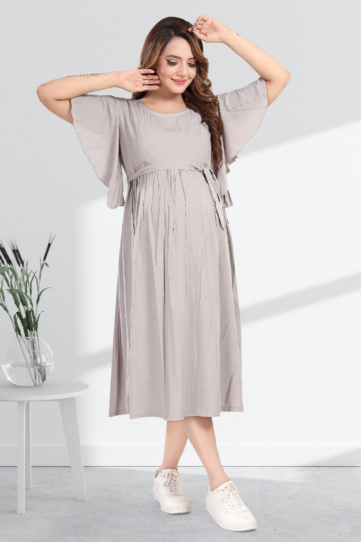 Steel Grey Maternity Feeding Dress