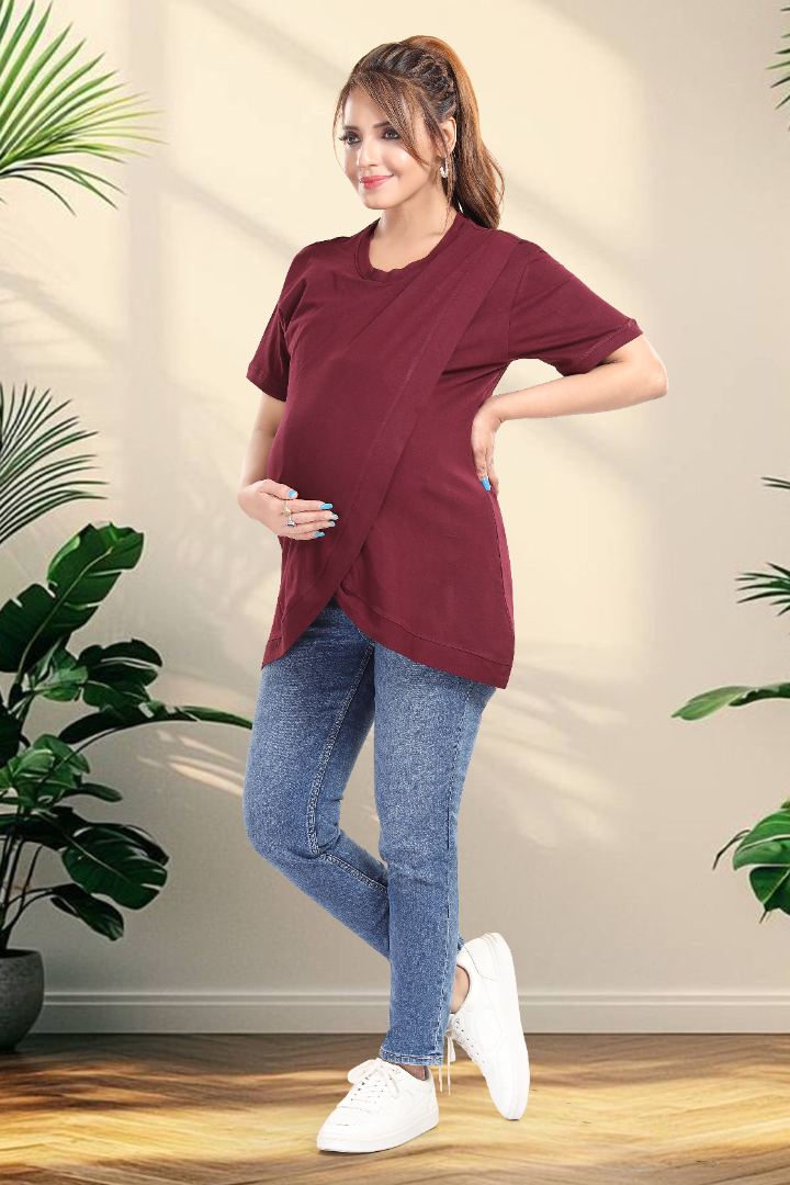 Sangria Red Cross Over Zipless Top