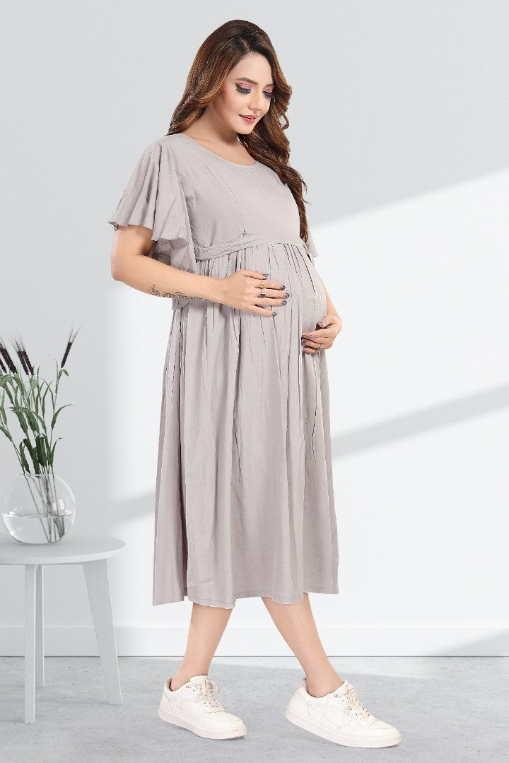 Steel Grey Maternity Feeding Dress