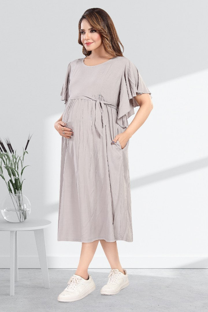 Steel Grey Maternity Feeding Dress